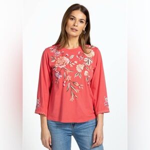 Johnny Was Vienna Kimono Sleeve Top Boho Chic Pink Guava Size XS